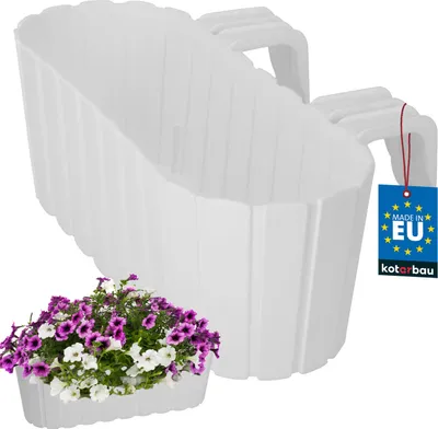 Produktbild von KOTARBAU® Balkonový květinový truhlík 40x15x15cm Bílý k zavěšení na zábradlí Imitace dřevěného zábradlí