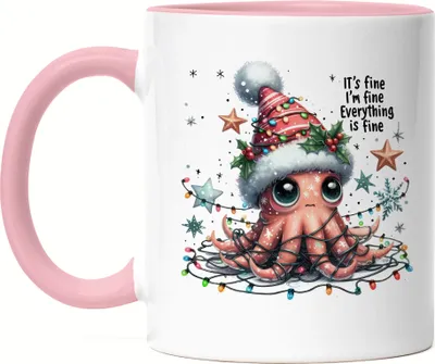 Produktbild von It's Fine I'm Fine Everything Is Fine Lustiges Oktopusmotiv Tasse Rosa Geschenkidee witziges Design Weihnachten