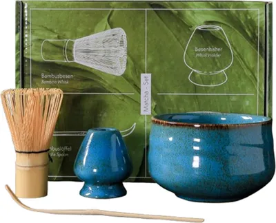 Produktbild von INF Elegantes Matcha Zeremonie Kit mit Keramikschale & Bambuswerkzeugen Blau
