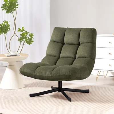Produktbild von Loungesessel Relaxsessel breite Sitzfläche, Sessel drehbar 360° Chenille wasserabweisend, Grün | Kreuzgestell Stahl | 17 cm Polster | 95x75x90 cm