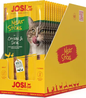Produktbild von Josera JosiCat Meat Sticks Chicken & Duck - weicher Snack für Katzen mit Huhn und Ente 35g (7x5g) - 10er pack