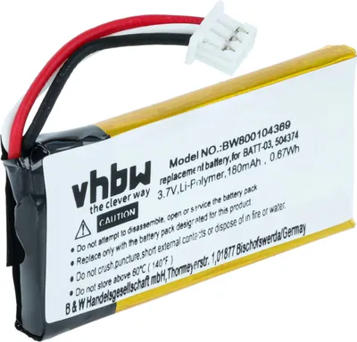 Produktbild von vhbw Akku kompatibel mit Sennheiser OfficeRunner, Pro 1, SD Office ML, SD Office, MB Pro 2, Pro 2 Wireless Headset Kopfhörer (180 mAh, 3,7 V, Li-Ion)