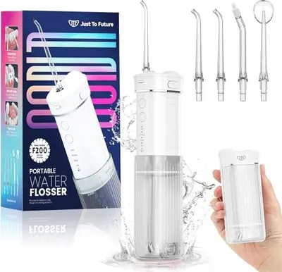 Produktbild von JTF Mini Oral Irrigator, tragbare elektrische Zähnereinigung, drahtlos, reise interdentaler Reiniger 5 Ersatzdüsen, 4 Modi Wasserslossser, 230 ml