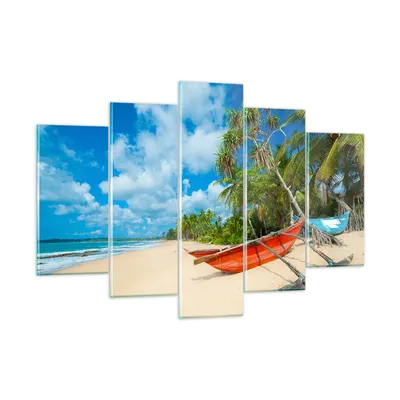 Produktbild von Bilder auf glas - Golf Ozean Palme Boot - 150x100cm - Glasbilder - Wandbilder - Kunstdruck - zum Aufhängen bereit - Wanddekoration aus Glas - Glas Bilder - Wandbild auf Glas - GEA150x100-2388