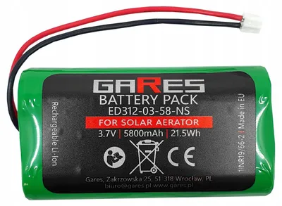 Obrázek produktu pro Gares Akumulátor pro solárního provzdušňovače  | 3,7V 5,8Ah | Náhradní baterie | Vysoká kvalita Gares®