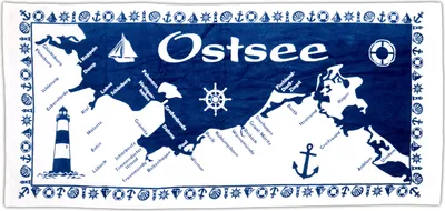 Produktbild von Handtuch Ostsee blau weiß Badetuch Strandtuch 100% Baumwolle Velours und Frottee Urlaub 75*160cm
