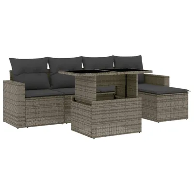 Produktbild von vidaXL 6-tlg. Garten-Sofagarnitur mit Kissen Grau Poly Rattan