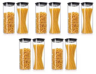 Productafbeelding van Arendo set van 10 voorraadpotten, elk 2350 ml, met glazen deksel, luchtdicht afgesloten met een siliconenring. Vierkante glazen containers van borosilicaatglas, geschikt voor temperaturen van -40 tot 400 °C. Transparant