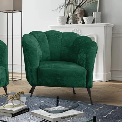 Produktbild von Ravio Cocktailsessel Adria, Stilvoll Muschelsessel, Muschelstuhl, Freizeitsessel für Wohnzimmer, Armlehnstuhl (Eureka 2121 + Schwarze  Beine)