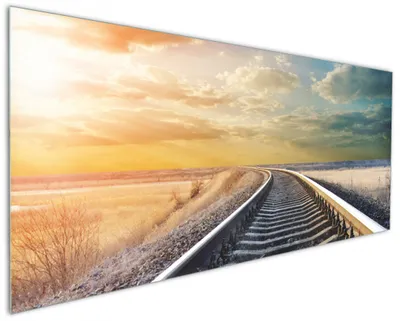Produktbild von Wallario Küchenrückwand aus Glas, Größe: 125 x 50 cm, Motiv: Bahnschienen ins Ungewisse | Spritzschutz | abwischbar | pflegeleicht | in