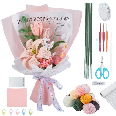 Image de Kit de 12 bouquets de fleurs crochetées, avec instructions