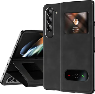 Image de Etui mince en cuir pour Samsung Galaxy Z Fold 5, avec fenêtre d'affichage et fonction de support noir