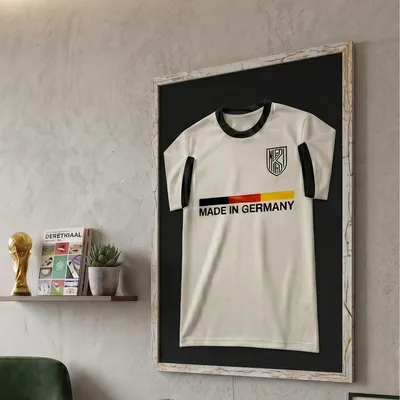 Image de K-Möbel Cadre pour maillot en bois véritable, argenté, 60 x 80 cm - Fabriqué en Allemagne - Vitrine pour maillot avec fond noir et large cadre - Cadre profond - Grand cadre à remplir - Vitrine pour maillot
