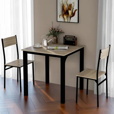 Produktbild von Esstisch mit 2 Stühlen, kompakt, quadratisch, für Balkon & Esszimmer, natürliche Farbe