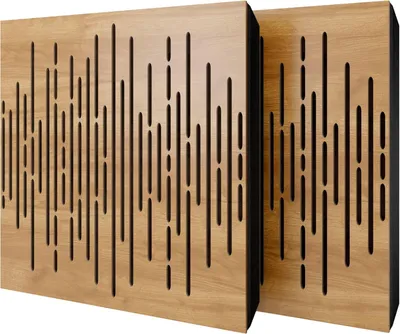 Obrázek produktu pro Balení po 2 kusech – akustický panel s velurovým potahem a montážní sadou | 50 x 50 x 5 cm | Absorpce, difúze, odraz a zvuková izolace | [WAVE – dub | hnědá]