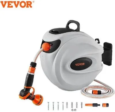 Immagine prodotto di Tubo da giardino retrattile da 35 m con avvolgitore, supporto da parete girevole a 180°