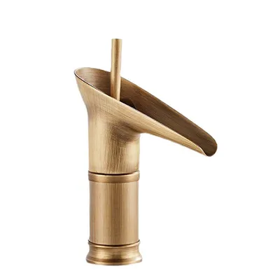 Produktbild von Antiker Wasserhahn aus Messing, Warm- und Kaltwasser, Keramikkartusche, Wasserfallauslauf, Waschbeckenarmatur
