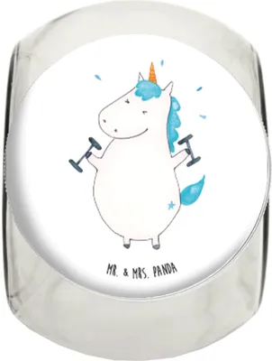 Produktbild von Mr. & Mrs. Panda gewürzglas Einhorn Fitness L 870ml - Weiß - Geschenk, Kaffeedose, Bonboniere, Unicorn, Süßigkeitenglas, Gym, Diät, Frischhaltedose, Einhörner, Sport