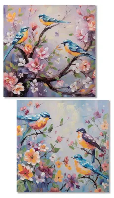 Produktbild von 2er Set Wandbilder Vogel auf Zweig 60x60cm auf Leinwand Formano