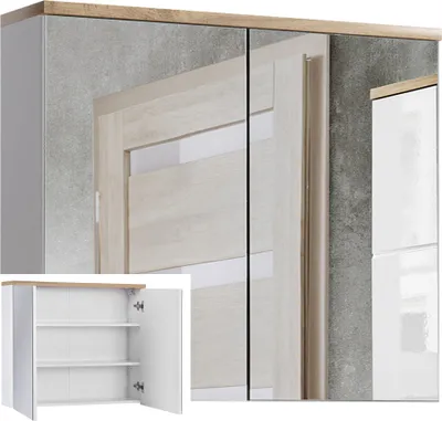 Produktbild von Spiegelschrank 80 cm SOLNA-56, weiß mit Wotaneiche, B x H x T ca. 80 x 70 x 20cm