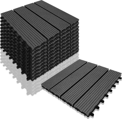 Immagine prodotto di Wolketon piastrelle WPC piastrelle per terrazze 3 ㎡ piastrelle in legno piastrelle per pavimenti piastrelle a scatto 30 × 30cm pavimentazione per balconi piastrelle per terrazze balcone plastica antracite