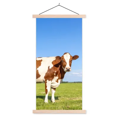 Produktbild von MuchoWow® Textilposter Kühe - Bauernhof - Gras - Natur - Tiere 60x120 cm mit holzfarbenen Rahmen - Holz