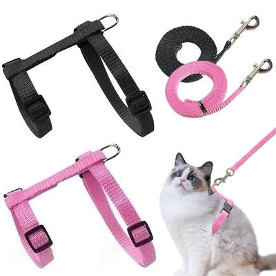 Immagine prodotto di Pettorina per gatto con guinzaglio - Pettorina regolabile in nylon - Circonferenza del torace 21 - 34 cm - Set da 2 pezzi