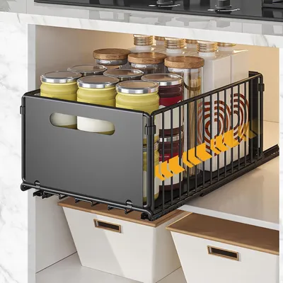 Produktbild von Ausziehbarer Küchenschrank-Organizer - Platzsparend - 1 Stück - Kohlenstoffstahl - 25,4 cm breit