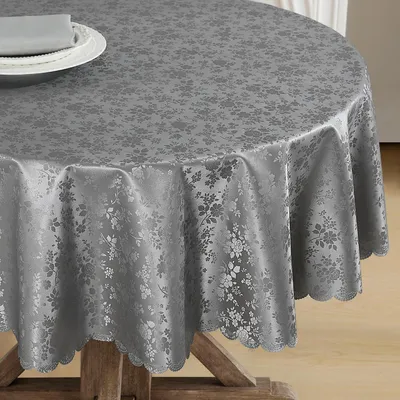 Produktbild von Tischdecke Wachstuch rund 120 cm abwaschbar 350GSM Polyurethan Grau Blumenmuster