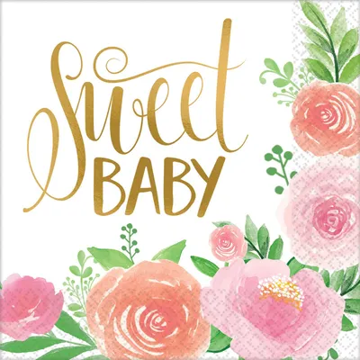 Produktbild von 16 Sweet Baby Girl Papierservietten 33 x 33 cm Blumen Gold - Einheitsgröße