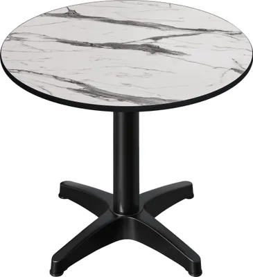 Produktbild von CPBL | HPL Bistro Tisch | Ø:H 70 x 78 cm | Weiß-Marmor / Aluminium Schwarz | Klappbar + Zusatzgewicht | Rund | Bistrotisch Gastro Tisch