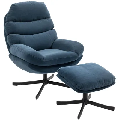 Produktbild von HOMCOM Relaxsessel mit Hocker Drehbar Sessel mit Breite Sitzfläche Blau