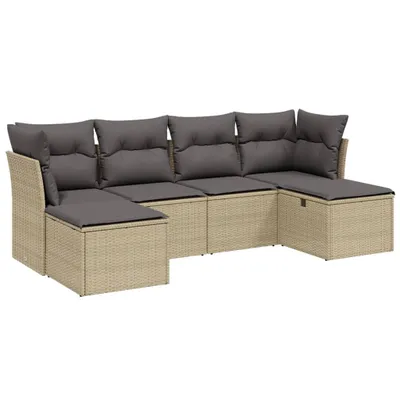 Produktbild von vidaXL 6-tlg. Garten-Sofagarnitur mit Kissen Beige Poly Rattan