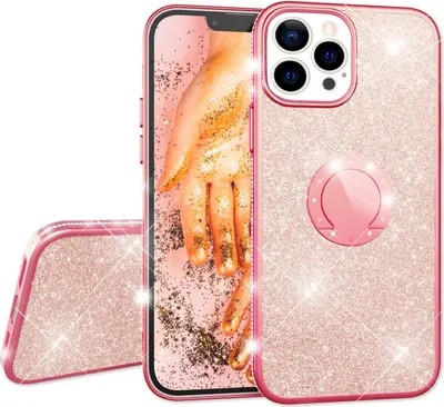 Produktbild von NALIA Glitzer Ringhülle für iPhone 13 Pro, Silikon Handyhülle Glitter Cover Bling Case Schutzhülle mit Ring Rose Gold