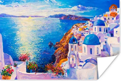 Produktbild von MuchoWow® Poster Malerei - Griechenland - Wasser - Öl 60x40 cm - Schlafzimmerdekoration