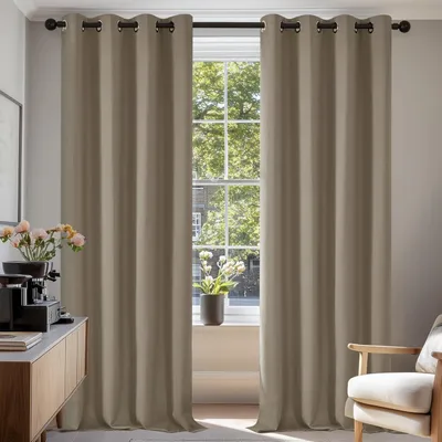 Produktbild von Verdunkelungsgardinen mit Ösen, blickdicht, 138x132cm, Taupe, 2er Set