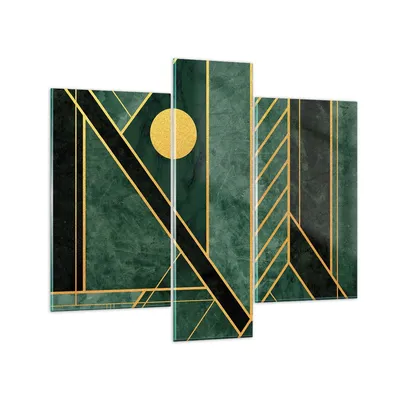 Produktbild von Bilder auf glas - 3 Teile - Grün Stück geometrisch - 95x80cm - Glasbilder - Wandbilder - Bilder - zum Aufhängen bereit - Wanddekoration aus Glas - Glas Bilder - Wandbild auf Glas - GCB95x80-4797