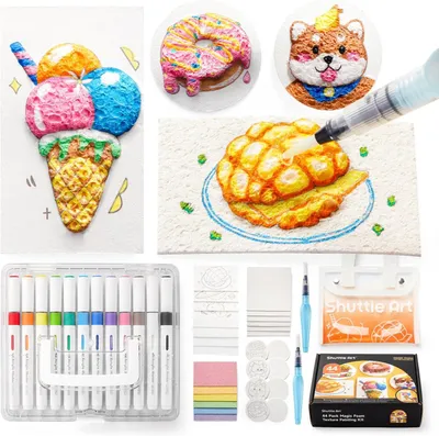 Produktbild von 44-teiliges Magic 3D Schaumtextur-Malset, Acrylmarker-Set, inklusive 28 Stück Schaumtexturpapier