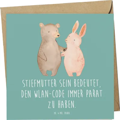 Produktbild von Mr. & Mrs. Panda Glückwunschkarte Stiefmutter Heldin - Meeresbrise - Geschenk, anlasskarte, faltkarte, doppelkarte, Freude, familie, Grußkarte, Verwandte, handgemacht