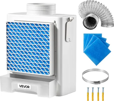 A product shot of a VEVOR dryer vent kit and accessories against a white background.