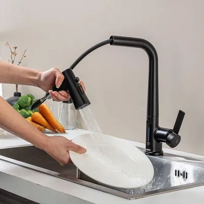 Produktbild von Matzwarte 360-Grad-Drehkran mit LED-Temperaturanzeige, 3-Stufen-Sprühkran mit Ausziehsprinkler