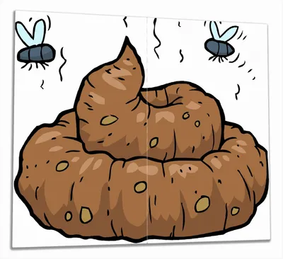Produktbild von Wallario Herdabdeckplatte aus Glas, Größe 60 x 52 cm 2-teilig, Motiv Comic Scheißhaufen mit Fliegen