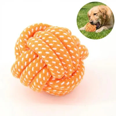 Image de Jouet pour chien Boule en coton 9 cm Jouet à mâcher robuste Soins dentaires Orange
