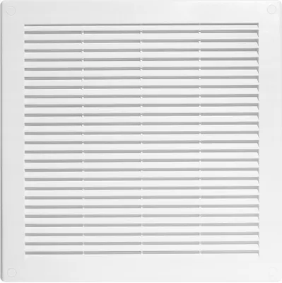 A white square ventilation grille with horizontal slats is shown against a white background.