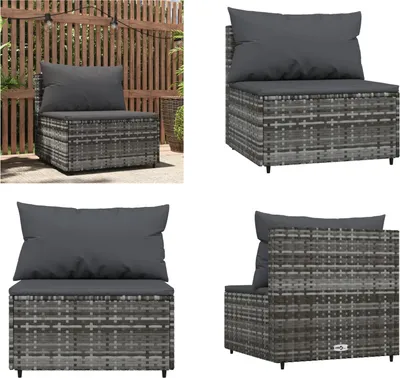 Produktbild von vidaXL Garten Mittelsofa mit Kissen Grau Poly Rattan - Mittelsofa - Mittelsofas - Sofa - Outdoor Sofa