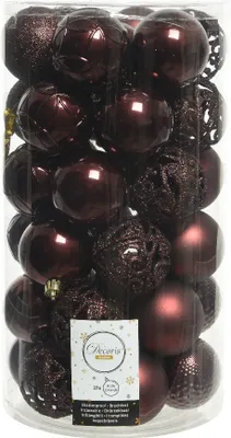 Produktbild von Weihnachtskugeln Kunststoff 6cm Ornamente Mix 37er Set - Rotholz