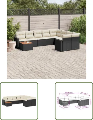 Produktbild von The Living Store 10-tlg. Garten-Sofagarnitur mit Kissen Schwarz Poly Rattan