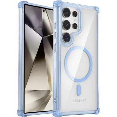 Image de Etui magnétique pour Samsung Galaxy S24 Ultra compatible avec MagSafe, antichoc, protection militaire étui transparent bleu
