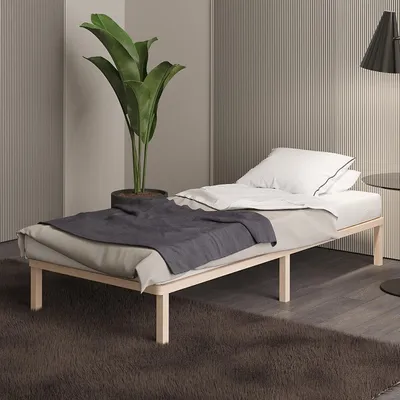 Produktbild von Bettgestell 80x200 cm Lisette mit Lattenrost mit Füßen – Futonbett aus Vollholz mit Rollrost – Bettrahmen 250+ kg belastbar – Stabiles Holzbett