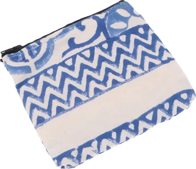 Produktbild von Kleiner Geldbeutel, Kosmetiktasche aus Blockdruck Stoff - Modell 4, Uni - Erwachsene, Blau, Baumwolle, 12*14*1 cm, Portemonnaies